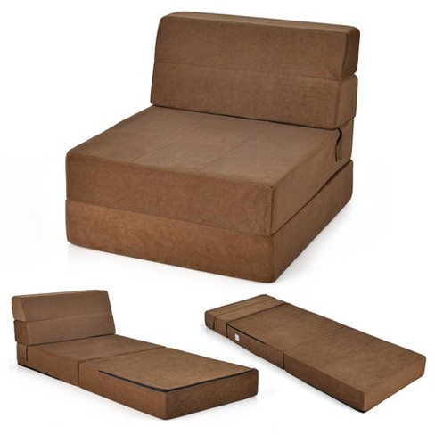 Costway Tri-fold Fold Down Chair Flip Out Lounger Convertible Sleeper Bed  Couch Dorm Brown : Target