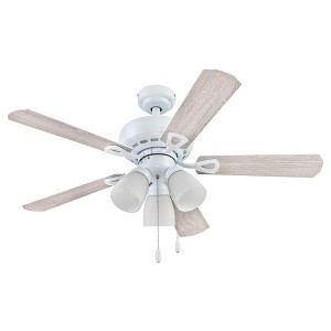 Portage Bay Miller Park 44 Inch Indoor Home Ceiling Fan with LED Light Fixture & 5 Reversible Blades, White Finish with Gray Oak/WhiteBlades - 1 of 4