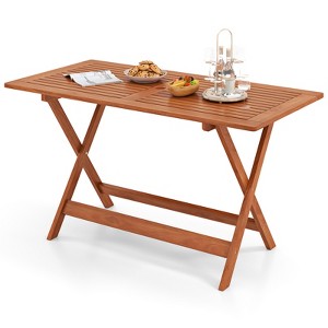 Tangkula 54.5" x 27.5" Patio Dining Table w/ Teak Painting 2" Umbrella Hole for Balcony - 1 of 4