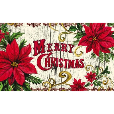 Evergreen Poinsettia Merry Christmas Garden Suede Flag Embossed Floor Mat