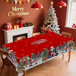 LOVEVOOK Christmas Tablecloth, Snowman Tablecloth, Snowflake Table Cloths Stain Resistant Dining Table Cover for Holiday Decor - 1 of 4