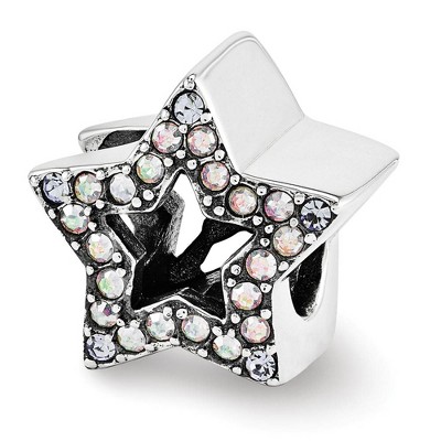 Black Bow Jewelry Sterling Silver with Crystals Reversible Star Bead Charm, 10mm