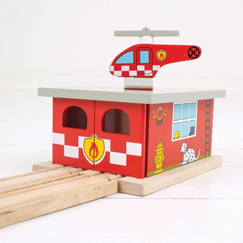 Bigjigs Rail Fire Station Shed Wooden Railway Train Set Accessory, 6 of 10