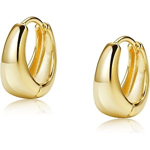 Gold & Silver Huggie Hoop Earrings with CZ, 14K Gold Plated for Women. - 1 of 4