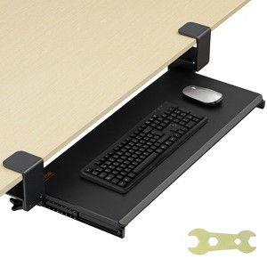 VEVOR Clamp on Keyboard Tray Under Desk, Desk Keyboard Tray Slide out with Sturdy No-drill C Clamp Mount,26.8x11 in Slide-out Computer Drawer,Black - 1 of 4