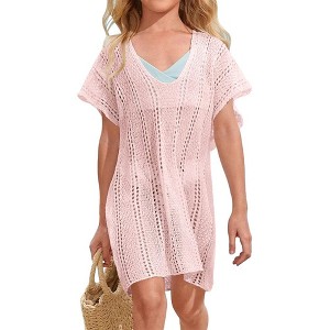 Girls Crochet Beach Cover Up Lightweight U Neck Kids Swimwear Above Knee Beach Cover Up for Girls Beachwear Tops - 1 of 4