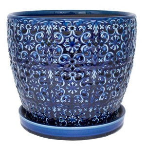 Trendspot Mediterranean 10.16 in. H X 11.9 in. W X 11.9 in. D Ceramic Planter Blue - 1 of 1