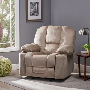 TinyHomie Luxurious Manual Recliner Chair in Coffee Skin Friendly Fabric Dual Cup Holders - 1 of 4