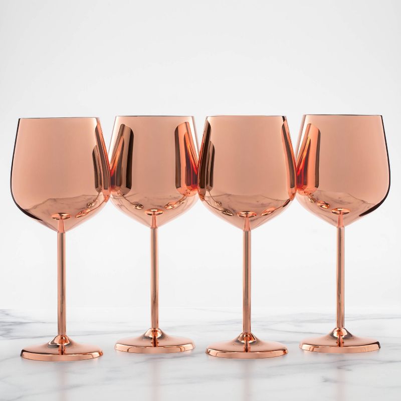 Cambridge Silversmiths Set of 4 18oz Stainless Steel Wine Glasses Copper Finish, 1 of 4