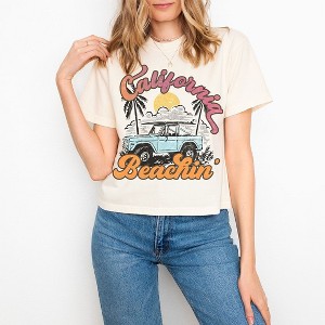 Simply Sage Market Women's California Beachin' Car Short Sleeve Relaxed Fit Cropped Tee - 1 of 4