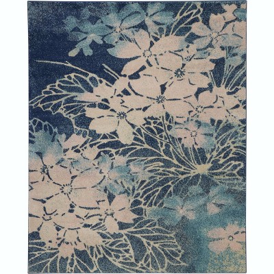 Tranquil TRA08 Beige/Navy Area Rug Contemporary Ombre Floral By Nourison
