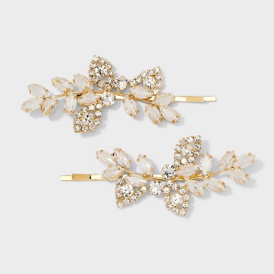 Leaf Stone Cluster Hair Pin 2pc Set - Gold : Target