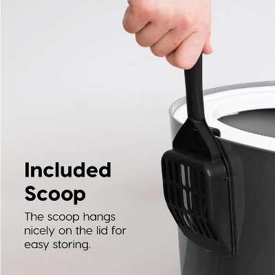 Dark Gray and White Round Top Entry Cat Litter Box with Scoop