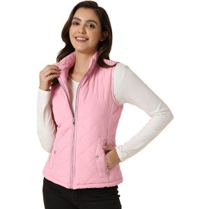 Allegra K Women's Stand Collar Lightweight Gilet Quilted Zip Vest - 1 of 4