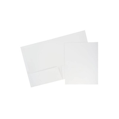 JAM Paper Laminated Two-Pocket Glossy Presentation Folders White 103489D