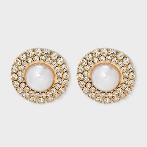 Pearl Center With Stone Border Button Earrings - A New Day™ Gold/Multi - 1 of 3
