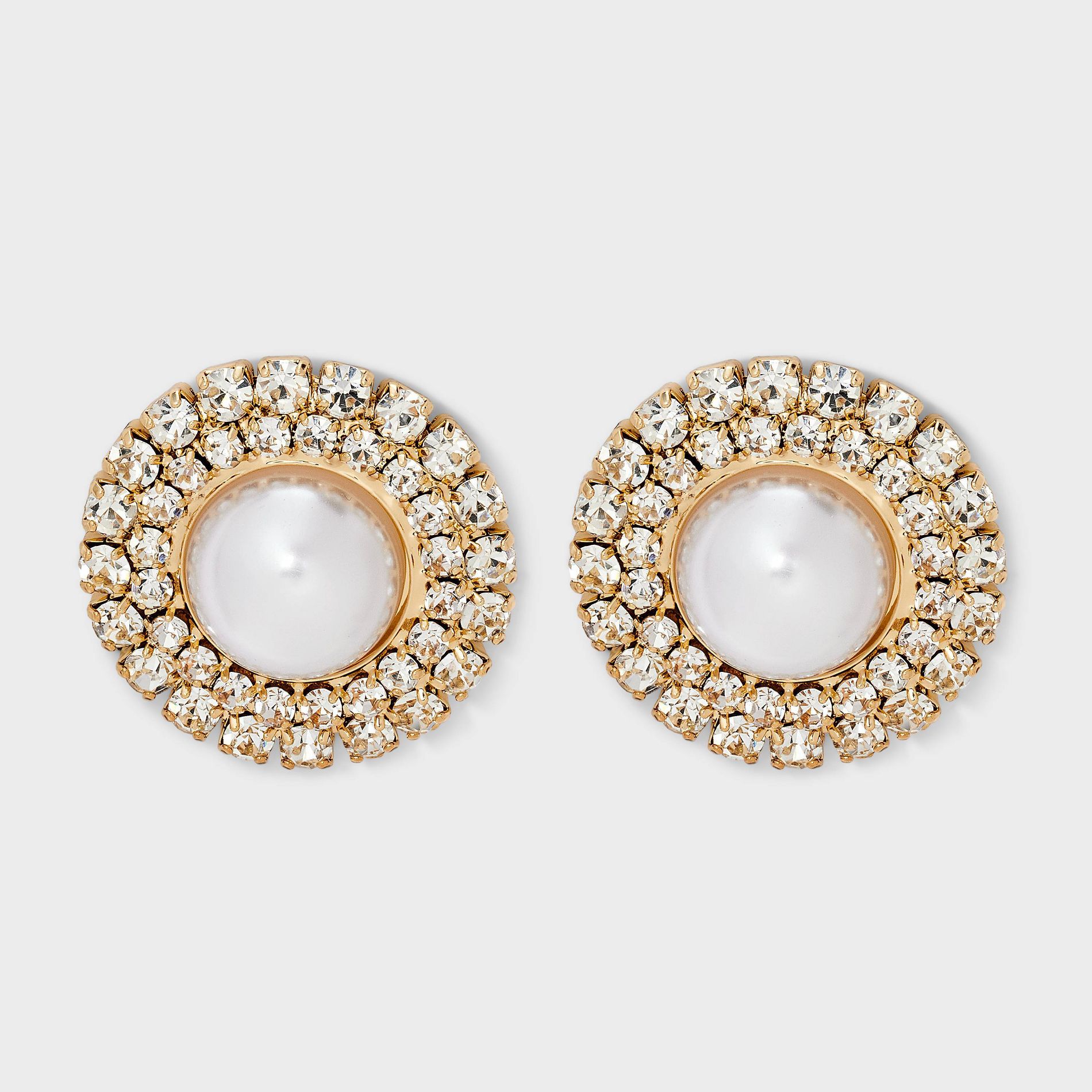 Pearl Center With Stone Border Button Earrings - A New Day™ Gold/Multi