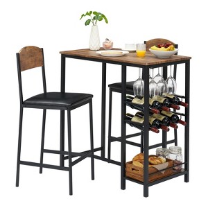3 Piece Dining Table Set with 2 PU Upholstered Chairs, Counter Height Table with Storage Shelf for Small Space Apartment - 1 of 4