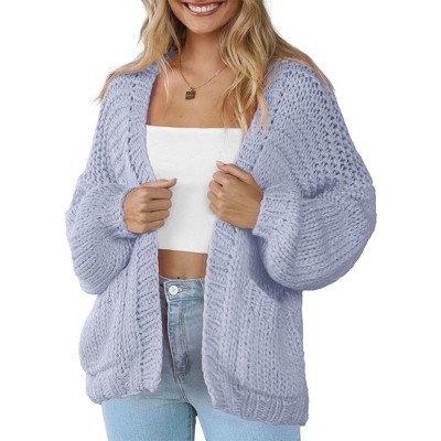 Womens Sweater Knit Cardigan with Pockets Open Front Cable Knit Sweater Chunky Thick Sweater Cardigan for Winter Comfy Knitwear