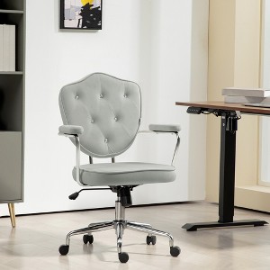 Ridstar Home Office Chair with Button Tufted Velvet-Feel Fabric-Gray - 1 of 4