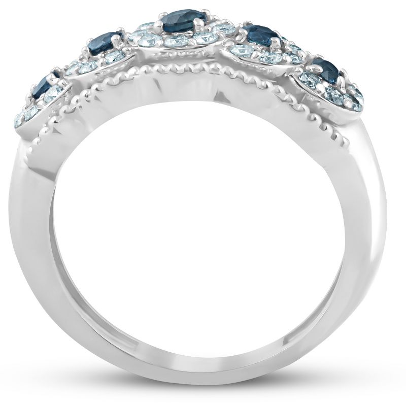 Pompeii3 1ct Blue Sapphire & Diamond Vintage Anniversary Ring 14K White Gold, 3 of 6