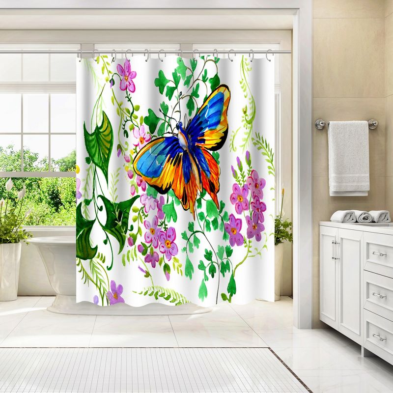 Americanflat 71" x 74" Shower Curtain, Butterfly An Lflowers by Suren Nersisyan, 4 of 9