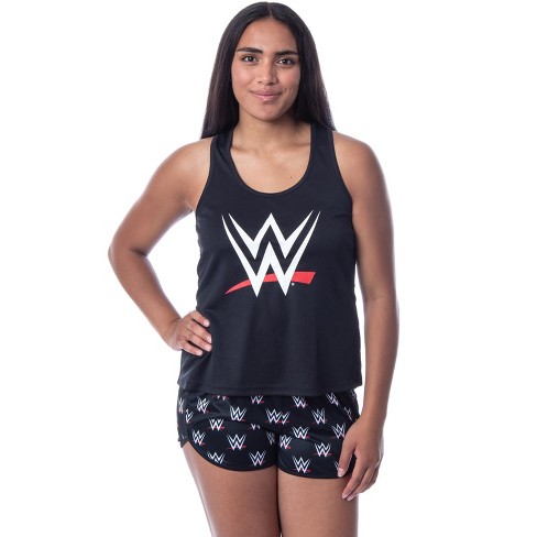 WWE Womens' World Wrestling Entertainment Logo Tank Short Pajama Set (XS)  Black