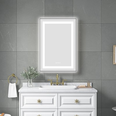 Vynxaria Modern LED Bathroom Mirror, Wall Mounted, Aluminum Frame, 20"x32"