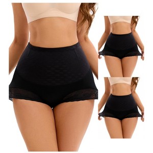 INSPIRE CHIC 3 Packs Women's Lace Mesh Light and Breathable Tummy Control Briefs High Waist Control Panties - 1 of 4