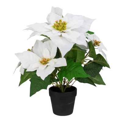 Northlight 14.5" White and Brown Artificial Christmas Poinsettia Flower Plant with Pot