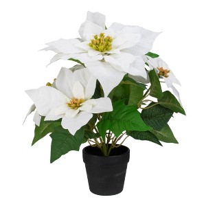 Northlight 14.5" White and Brown Artificial Christmas Poinsettia Flower Plant with Pot - 1 of 3