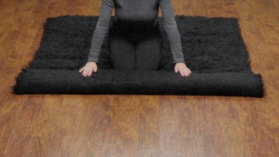 Handmade Tan Shag Wool and Synthetic Rug