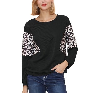 Anna-Kaci Women's Long Sleeve Sweatshirt with Leopard Print Sleeve Panels - 1 of 4