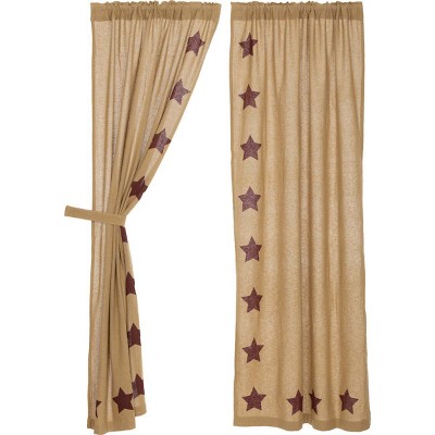 Burlap w/Burgundy Stencil Stars Panel Set of 2 84x40  VHC Brands