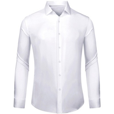 INSPIRE CHIC Men's Satin Long Sleeves Button Up Business Prom Shirts