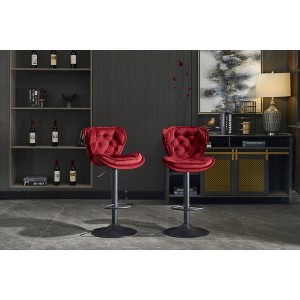 Velvet Bar Stools Set of 2 with Adjustable Height, 360° Swivel, Footrest, and Metal Legs for Kitchen, Dining, or Bar - 1 of 4