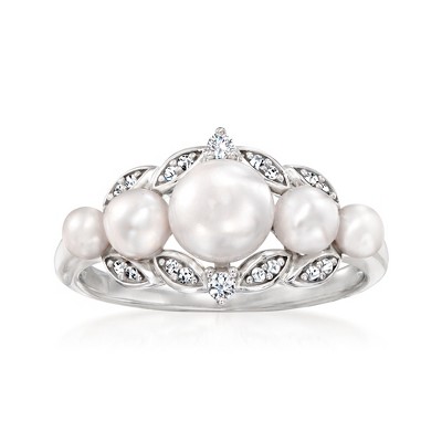 Ross-Simons 3-6.5mm Cultured Pearl Ring With .10 ct. t.w. Diamonds in Sterling Silver