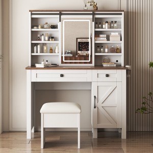 HDZNVF Farmhouse Makeup Vanity Desk with Sliding Mirror and Hairdryer Holder - 1 of 4