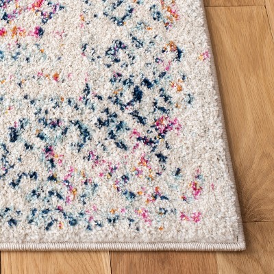 Ivory & Dark Blue Hand-Knotted Boho Chic Synthetic Rug - 2'x5'