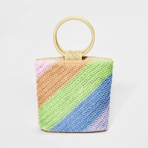 Hearts Embroidered Straw Beach Bag