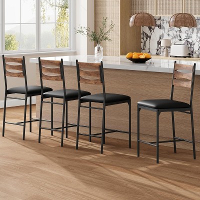 Jojoka Bar Stools Set of 4,Faux Leather Upholstered Bar Chair with Back and Footrest for Kitchen Island