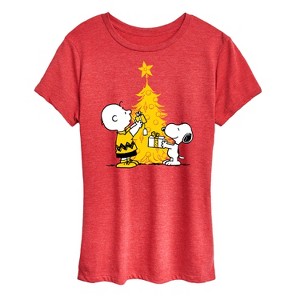 Women's - Peanuts - Xmas Charlie And Snoopy Short Sleeve Graphic T-Shirt - 1 of 4