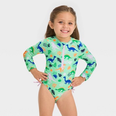 Girls' Spots Of Fun Long Sleeve One Piece Rash Guard Swimsuit - Cat &  Jack™️ Orange : Target