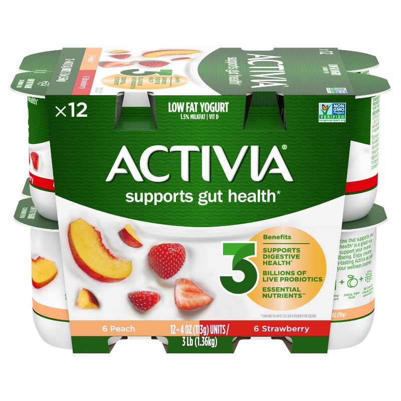 Activia Probiotic Peach &#38; Strawberry Yogurt Variety Pack - 12ct/4oz Cups, 3 of 14