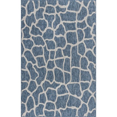 Blue Rectangular Synthetic Outdoor Rug, 5x8 ft