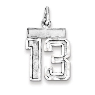 Black Bow Jewelry Sterling Silver, Varsity Collection, Small D/C Pendant, Number 13