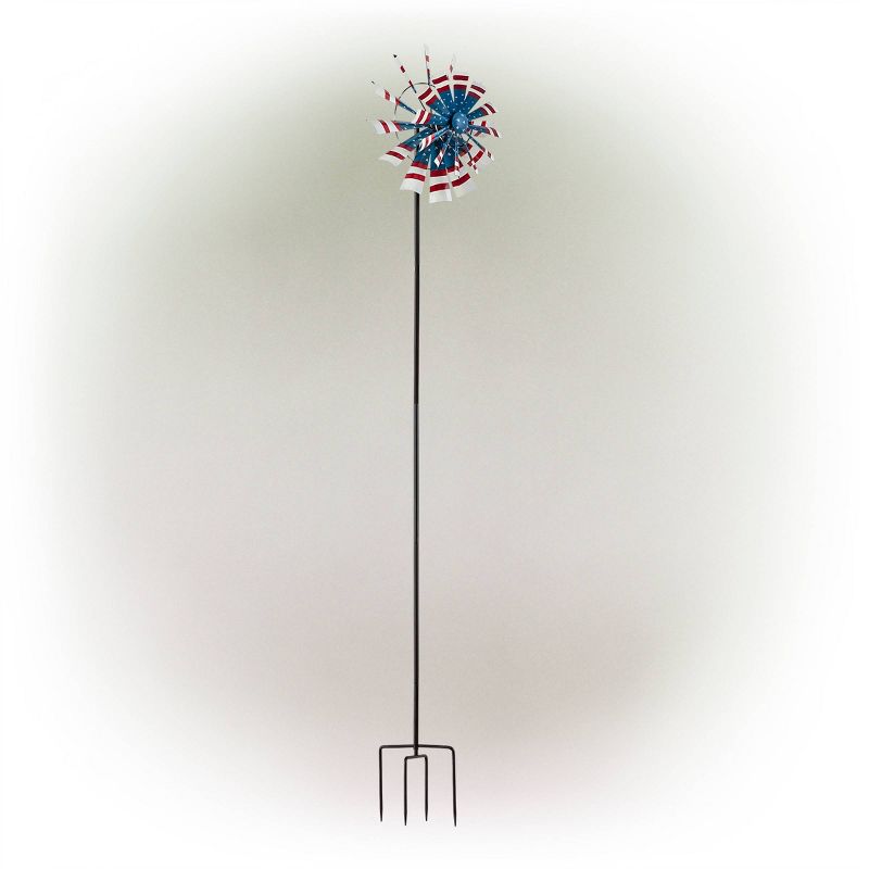 75&#34; Iron Patriotic Dual Kinetic Wind Spinner Garden Stake Red/Blue/White - Alpine Corporation, 5 of 7