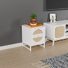 2pcs Nightstand with 2 Large Storage Drawers, Circular Handle Mid Century Modern End Table for Bedroom, Living Room Natural Rattan Display Rack - 3 of 4