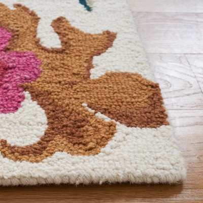 Ivory and Pink Floral Hand-Tufted Wool 4' x 6' Area Rug
