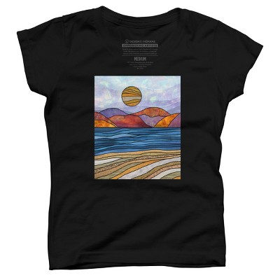 Girl's Design By Humans Beach Landscape Stain Glass By Maryedenoa T-Shirt